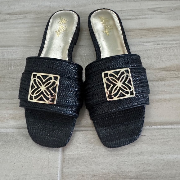 Lilly Pulitzer Black and Gold Mules - Picture 2 of 2